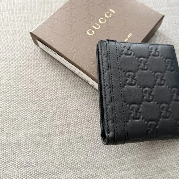 New Gucci Bifold Black Guccissima Leather Bifold Wallet